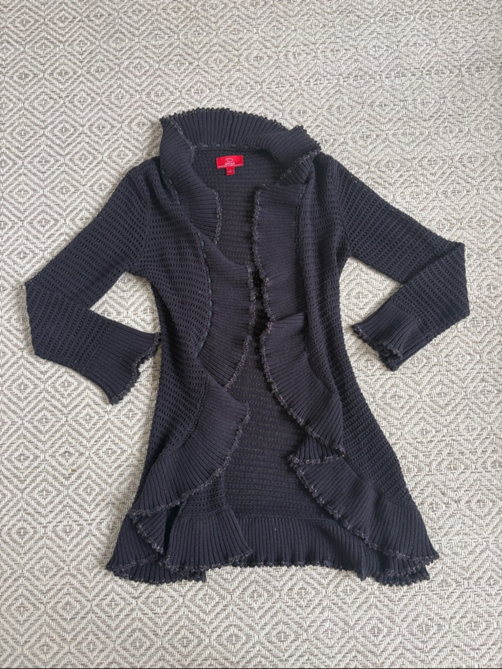 Oscar De La Renta Black Ruffled Open-Front Cardigan